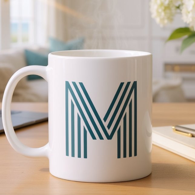 Modernt monogram initialbokstav stilfull tealgrön  kaffemugg (Skapare uppladdad)