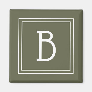 Modernt Monogram Initialmall Rustik Grön Magnet
