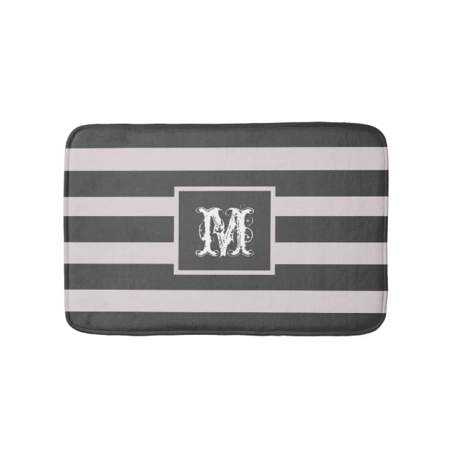 Modernt Monogram Initialt Chic Enkelt Grått Randig Badrumsmatta (Framsidan)