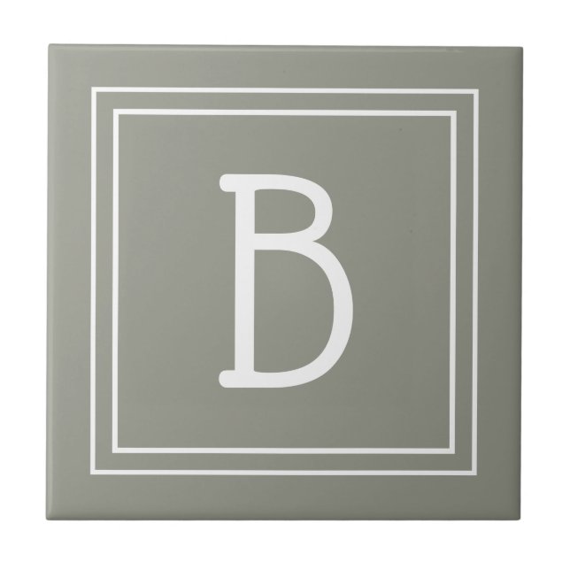 Modernt Monogram Initialt Salvia Grönt Vitt Enkelt Kakelplatta (Framsidan)