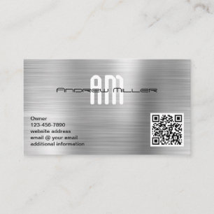 Modernt monogram Lägg till QR-kod Falskt borstat m Visitkort