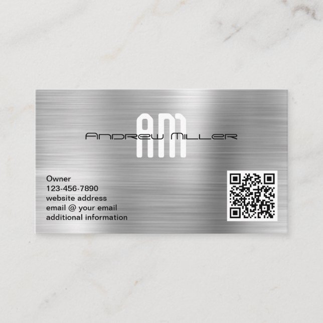 Modernt monogram Lägg till QR-kod Falskt borstat m Visitkort (Framsida)