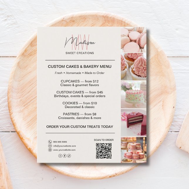 Modernt monogram logotyp bageri meny QR (Modern Monogram Logo Bakery Menu QR Flyer)