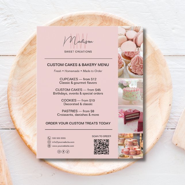 Modernt monogram logotyp Bageri Meny QR-kod (Modern Monogram Logo Bakery Menu QR Code Flyer)