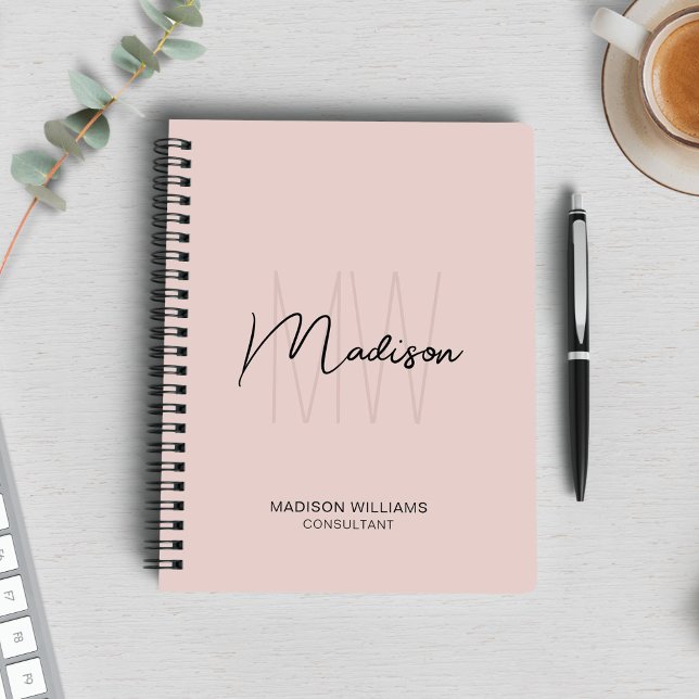 Modernt monogram logotyp Rosa konsultant Anteckningsbok (Modern Monogram Logo Blush Pink Consultant Notebook)
