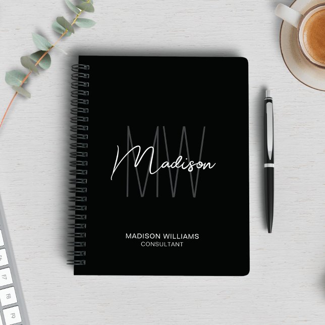 Modernt Monogram Logotyp Svart Vitt Konsult Anteckningsbok (Modern Monogram Logo Black White Consultant Notebook)