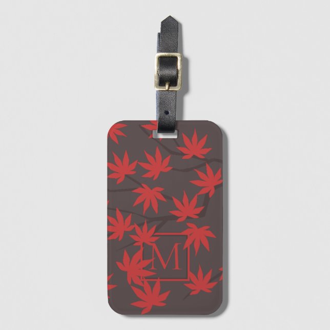 Modernt monogram lönnlöv bagagebricka (Framsida vertikal)