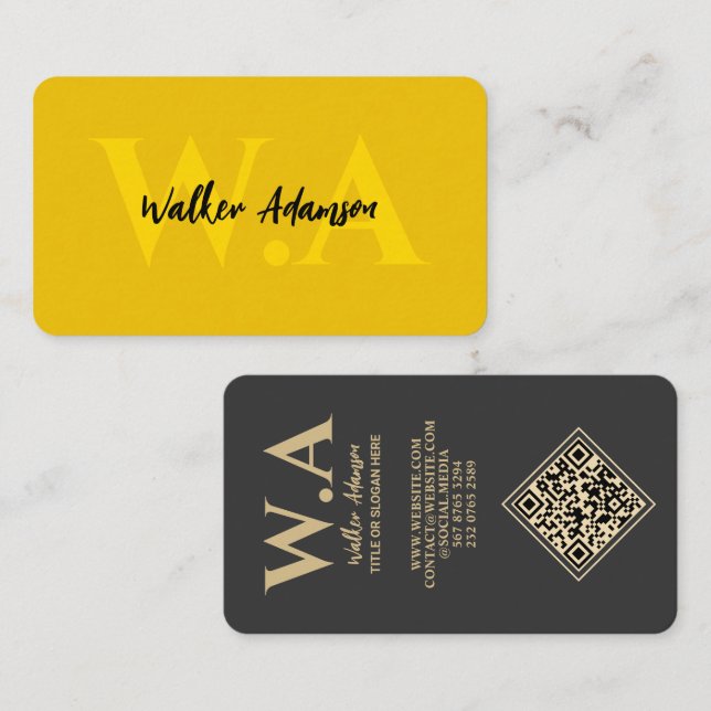 Modernt Monogram | Lyxigt Svart och Guld Visitkort (Fram/baksida)