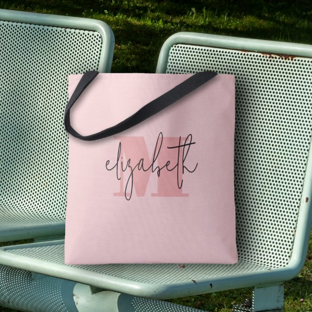 Modernt monogram med anpassat namn rosa tygkasse (Custom Tote Bag by PartyInvitationShop.com)