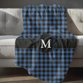 Monogram för moderna blå kontroller fleecefilt