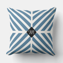 Modernt monogram med blåa diagonala ränder initial kudde