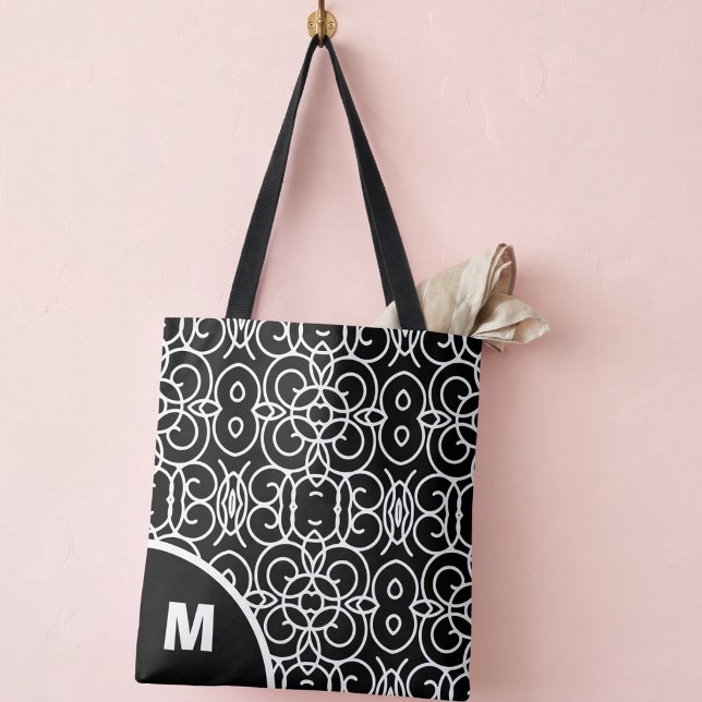 Modernt monogram med geometriskt slingmönster tygkasse (Your letter, your tote so come on and customize it)