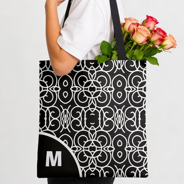 Modernt monogram med geometriskt slingmönster tygkasse (Your letter, your tote so come on and customize it)