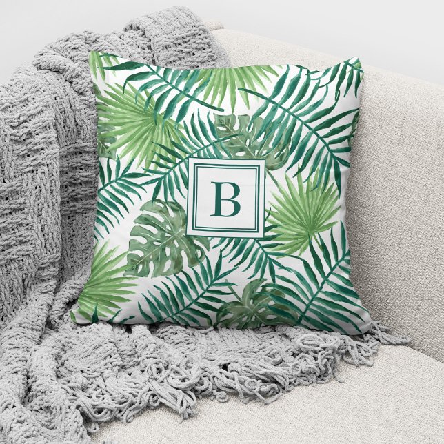 Modernt monogram med palmblad kudde (Skapare uppladdad)