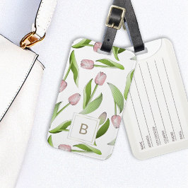 Modernt monogram med rosa tulpaner bagagebricka