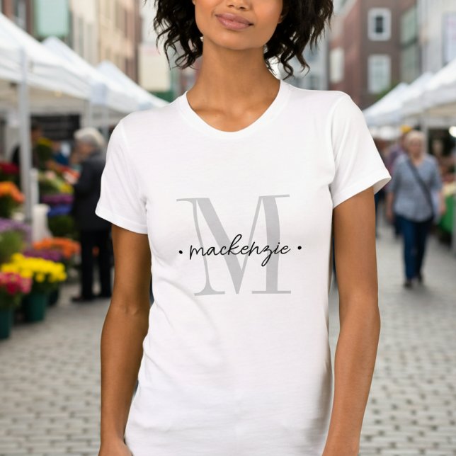 Modernt Monogram Minimal Svart Vitt T Shirt (Skapare uppladdad)