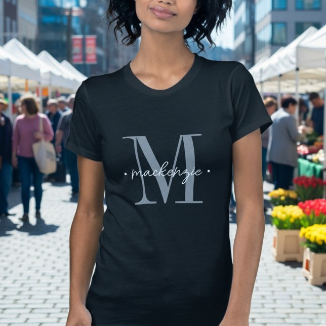 Modernt Monogram Minimal Svart Vitt T Shirt (Skapare uppladdad)