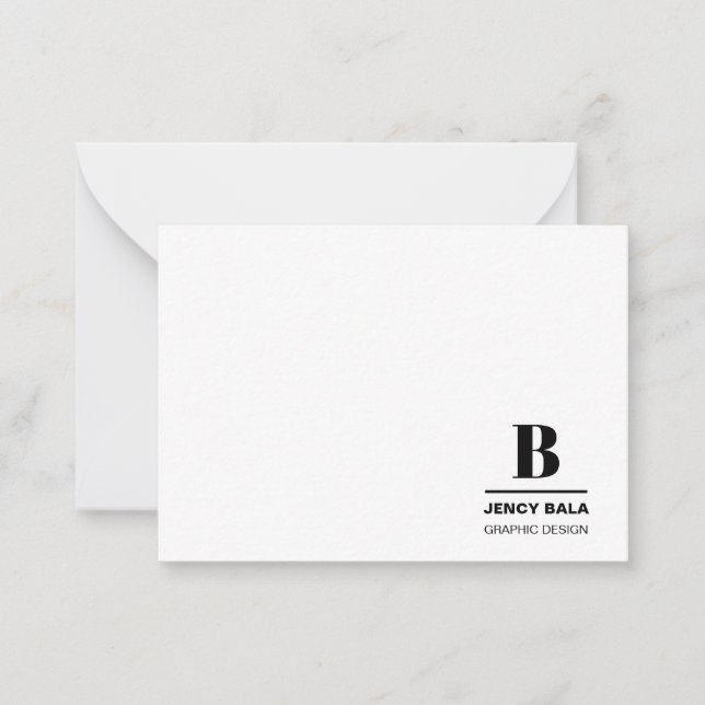 Modernt monogram | Minimalistisk svart-vit design Anteckningskort (Framsida)