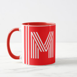 Modernt Monogram & Namn | Unik röd keramisk kaffek Mugg