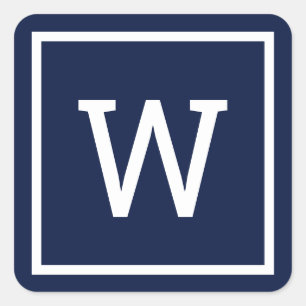 Modernt monogram navyblått fyrkantigt klistermärke