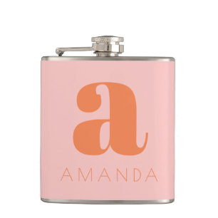 Modernt monogram och namn Rosa och orange bröllop Fickplunta