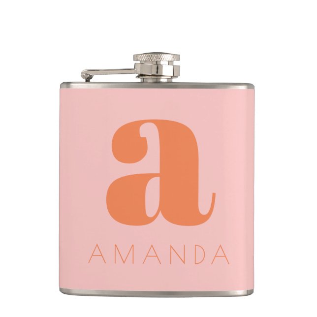 Modernt monogram och namn Rosa och orange bröllop  Fickplunta (Framsidan)