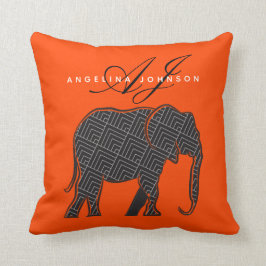 Modernt monogram orange och svart kudde