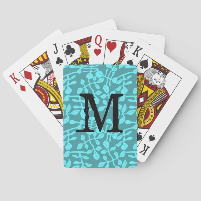 Modernt monogram på akvatiska blad casinokort (Baksidan)