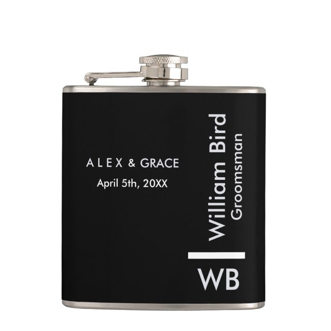 Modernt monogram personlig hip flask för bröllopsm fickplunta (Framsidan)