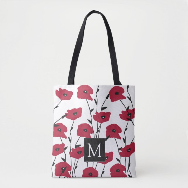 Modernt monogram poppy-mönster  tygkasse (Framsida)