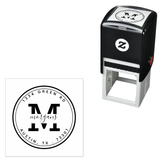 Modernt monogram returadress runt självfärgande stämpel (In Situ)