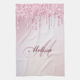 ,modernt monogram ro guld lila glitter kökshandduk