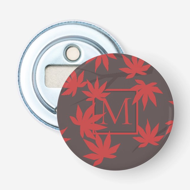 Modernt monogram röd lönnlöv grå flasköppnare (Framsidan)