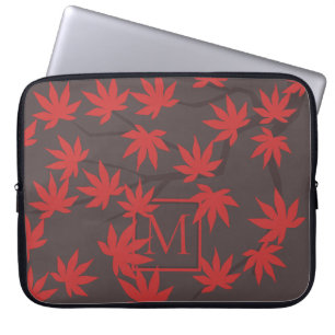 Modernt monogram röd lönnlöv grå laptop fodral