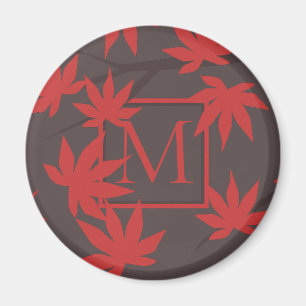 Modernt monogram Röd Lönnlöv Grå Magnet