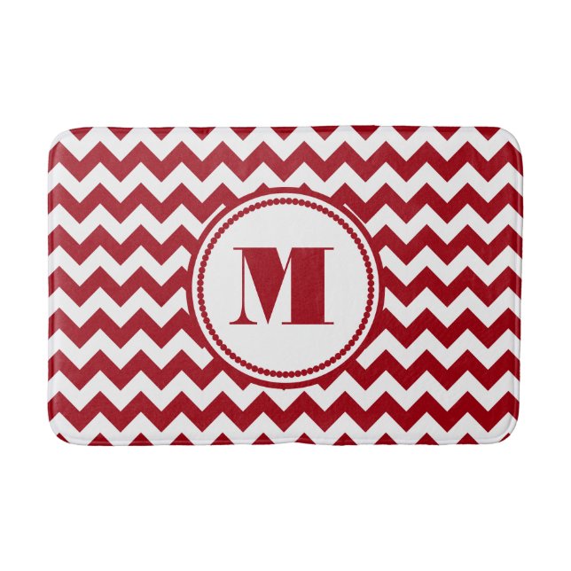 Modernt monogram röda sicksackränder badrumsmatta (Framsidan)