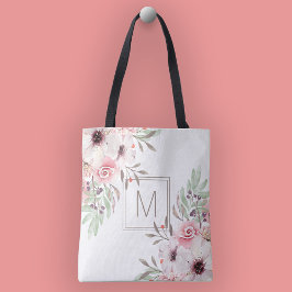 Modernt monogram rosa akvarellblomma tygkasse