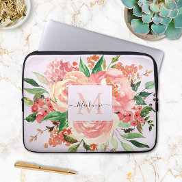 Modernt Monogram Rosa Blommig Bukett Laptop Fodral