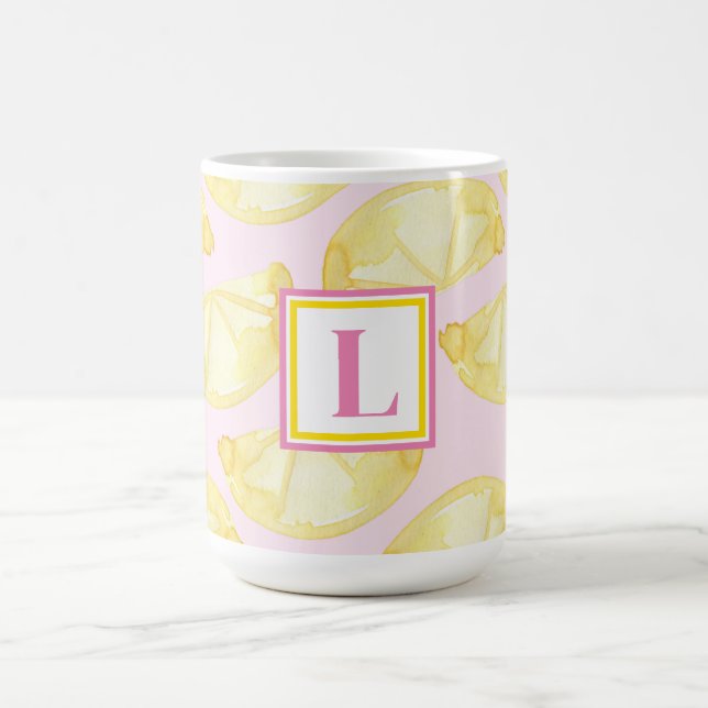 Modernt monogram rosa gul citrontryck kaffemug kaffemugg (Center)