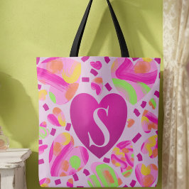 Modernt monogram rosa hjärta målad skola tygkasse