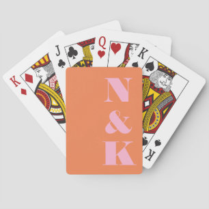 Modernt monogram rosa orange anpassad bröllopspres casinokort