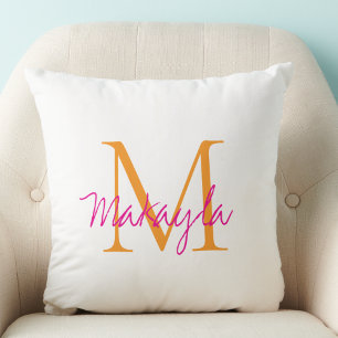 Modernt monogram rosa skrivstil namn kudde