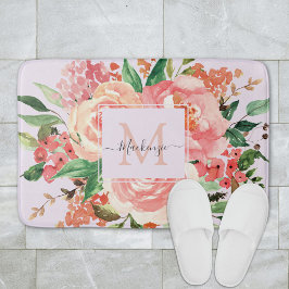Modernt Monogram Rosa Vårblomma Blomma Badrumsmatta