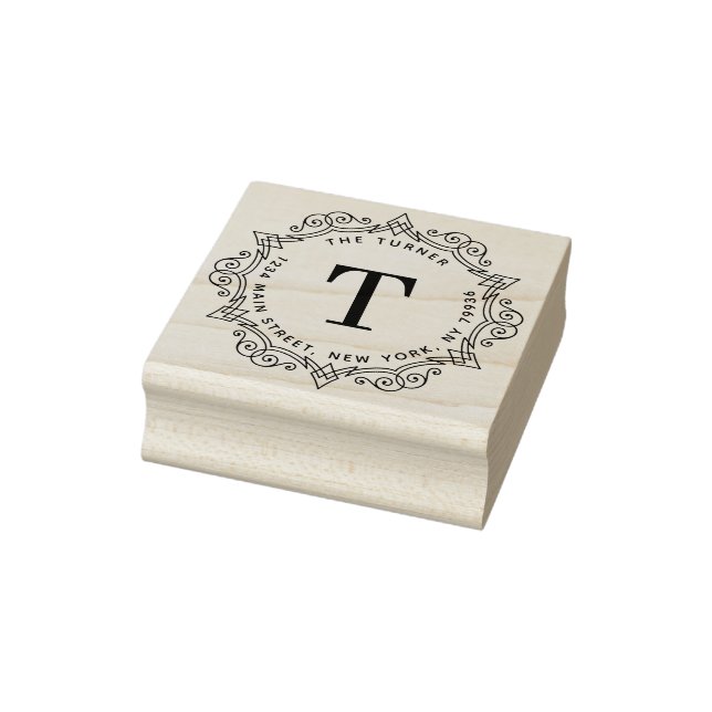 Modernt monogram runt returadress stämpel (Stämpel)