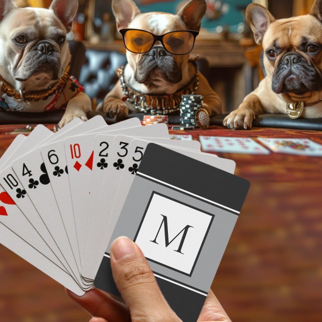 Modernt monogram Stilig initial Trendig svart grå Casinokort (Skapare uppladdad)