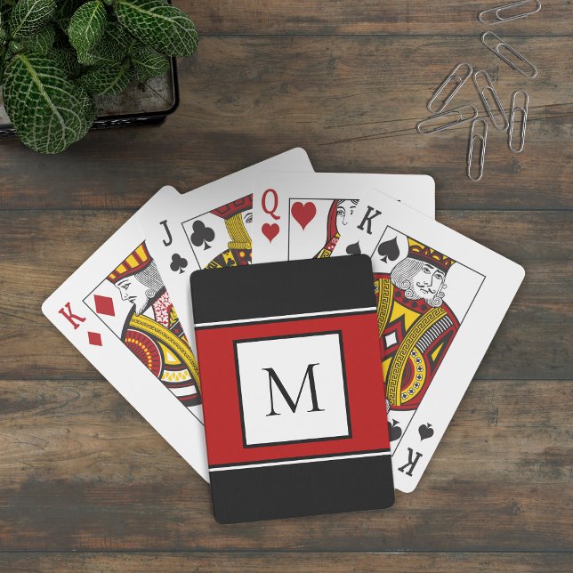 Modernt monogram Stilig initial Trendig svart röd Casinokort (Skapare uppladdad)