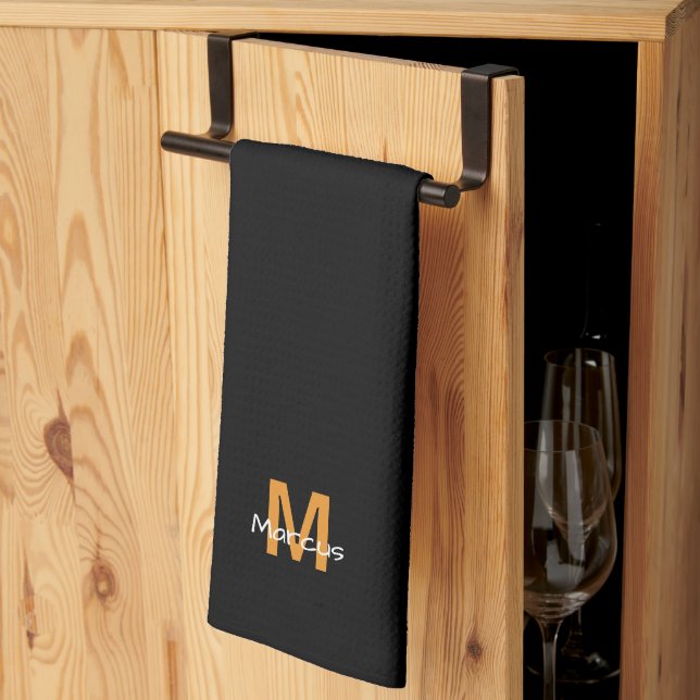 Modernt Monogram Svart Chic Kökshandduk (Thirds Fold)