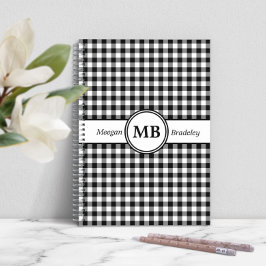 Modernt monogram svart och vitt mönster anteckningsbok med spiral