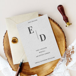 Modernt Monogram Svart Vitt Bröllop Save The Date Meddelande Vykort