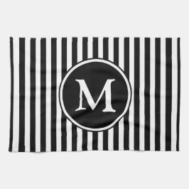 Modernt Monogram Svarta Och Vita Ränder Kökshandduk